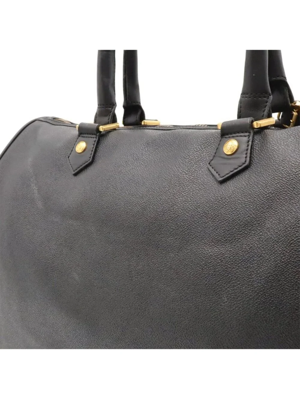 Versace Medusa Boston Bag Purse Leather Black Gold